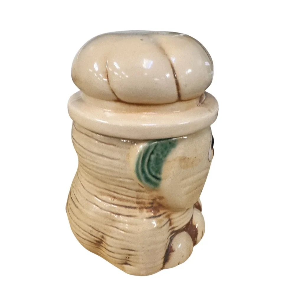 Vintage Ceramic Chef Cat Cookie Jar Hand Painted Tan Brown Kitsch Kitchen Decor